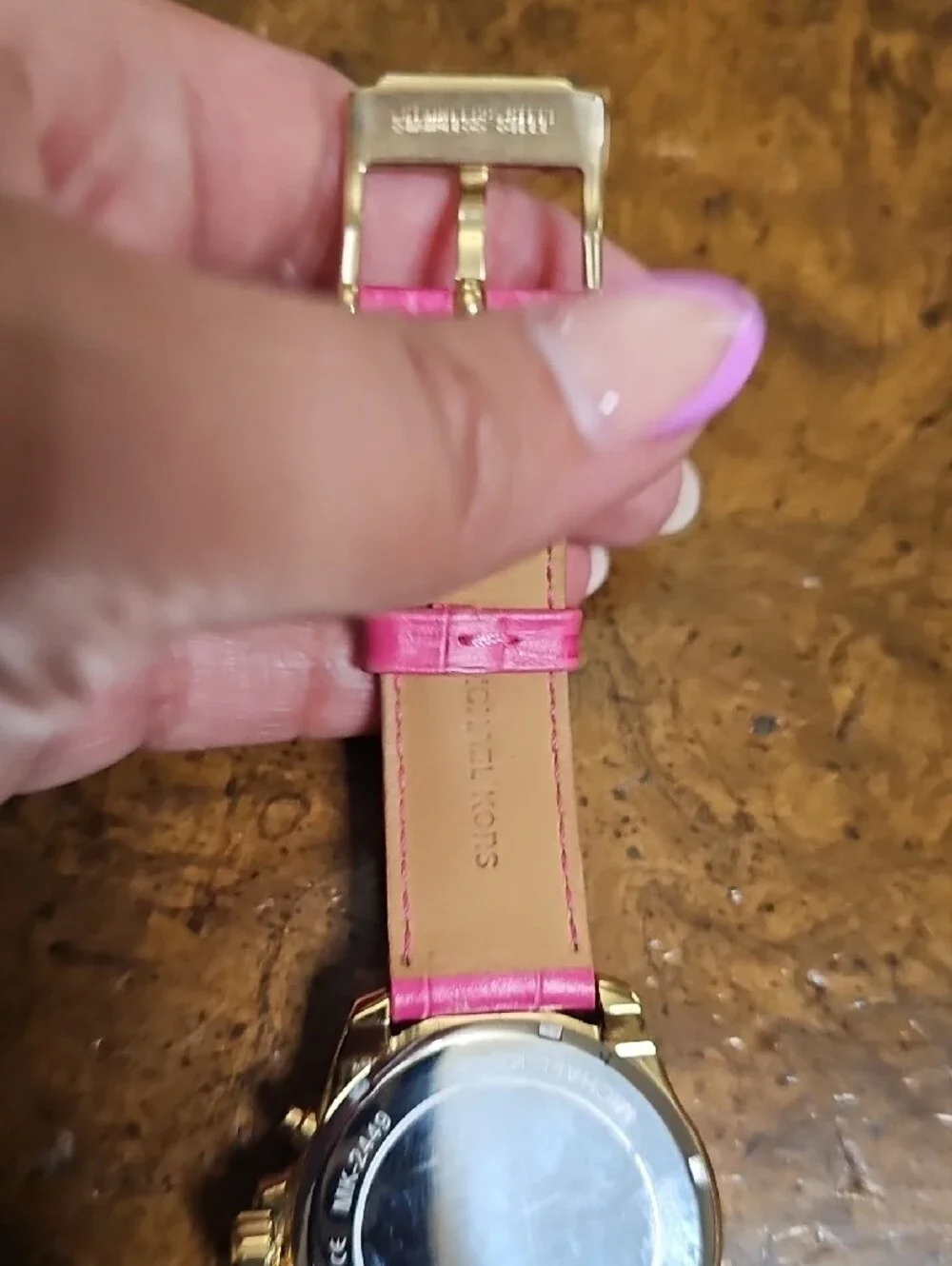 Michael Kors Hot Pink Glitter Chronograph Watch with Gold Accents